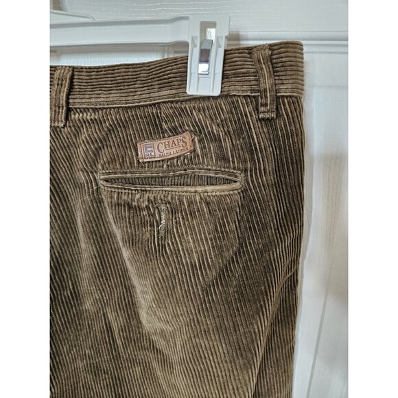Ralph Lauren Chaps Pants Mens 36x32 Brown Corduroy Thick Cargo  90s - Picture 7 of 8
